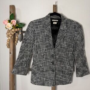 Michael Kors Black White Tweed Blazer Jacket Three Button Pocketed Size 6